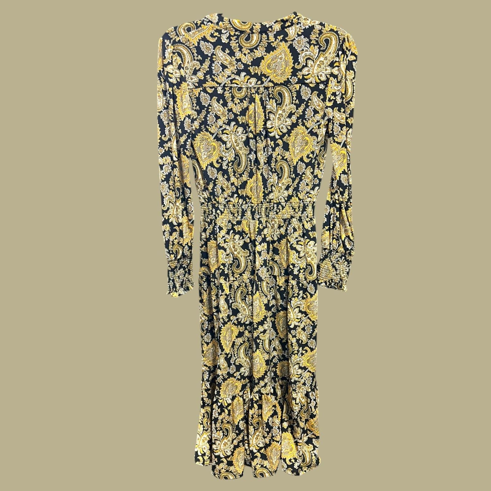 Michael Kors Boho Paisley Print Midi Dress W/ Long Sleeves & Smocked Wais Size M / US 6-8 / IT 42-44 - 3 Thumbnail