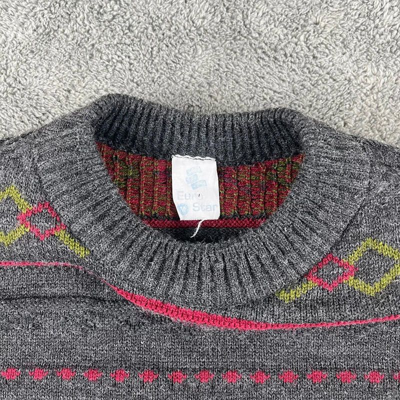 Designer Vintage Euro-Star Knitted Sweater M Grey, Red, Green G+ Size US M / EU 48-50 / 2 - 3 Thumbnail