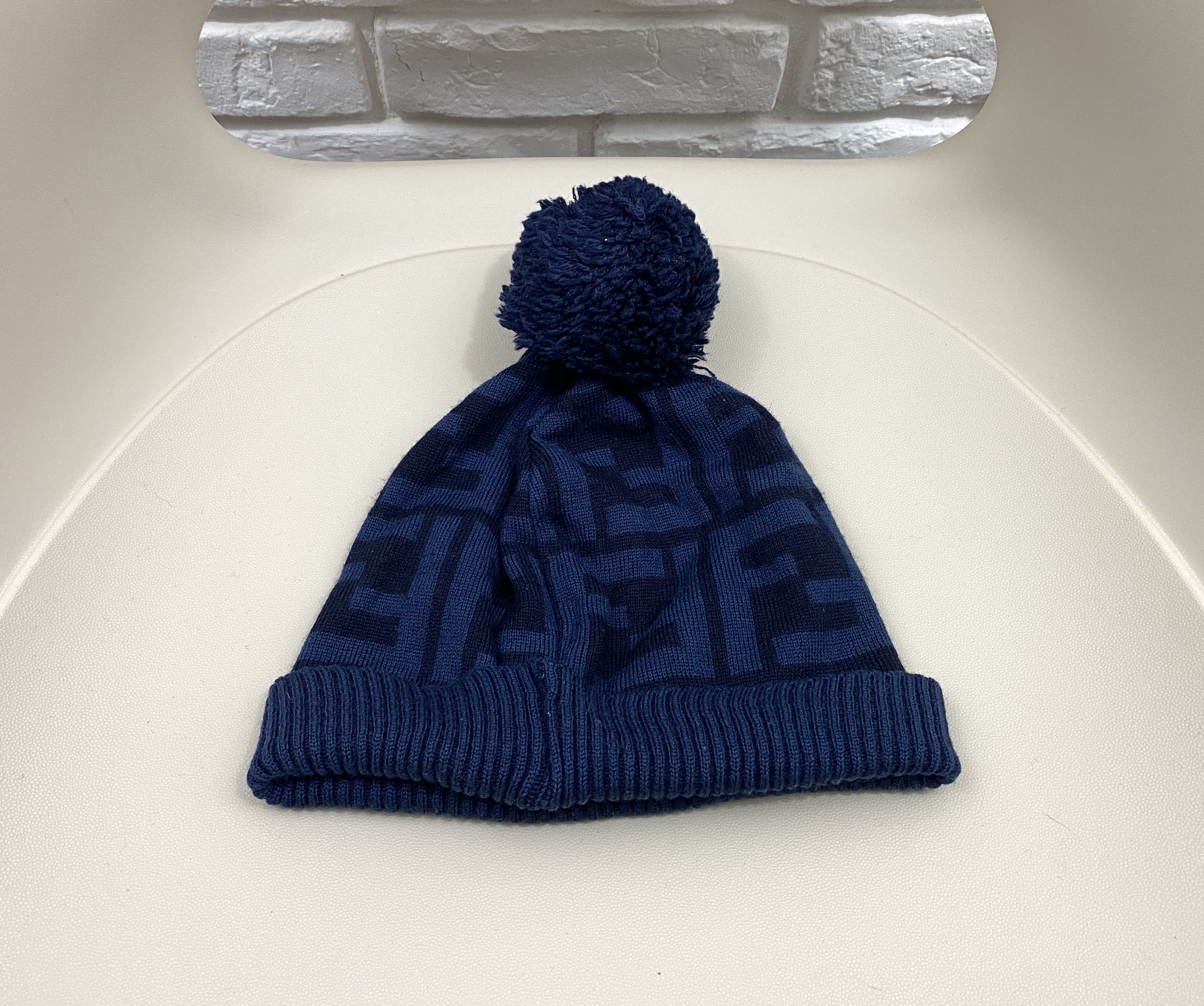 Fendi Fendi Zucca Monogram FF Wool Pompon Hat Beanie Unisex S-M Size ONE SIZE - 3 Thumbnail