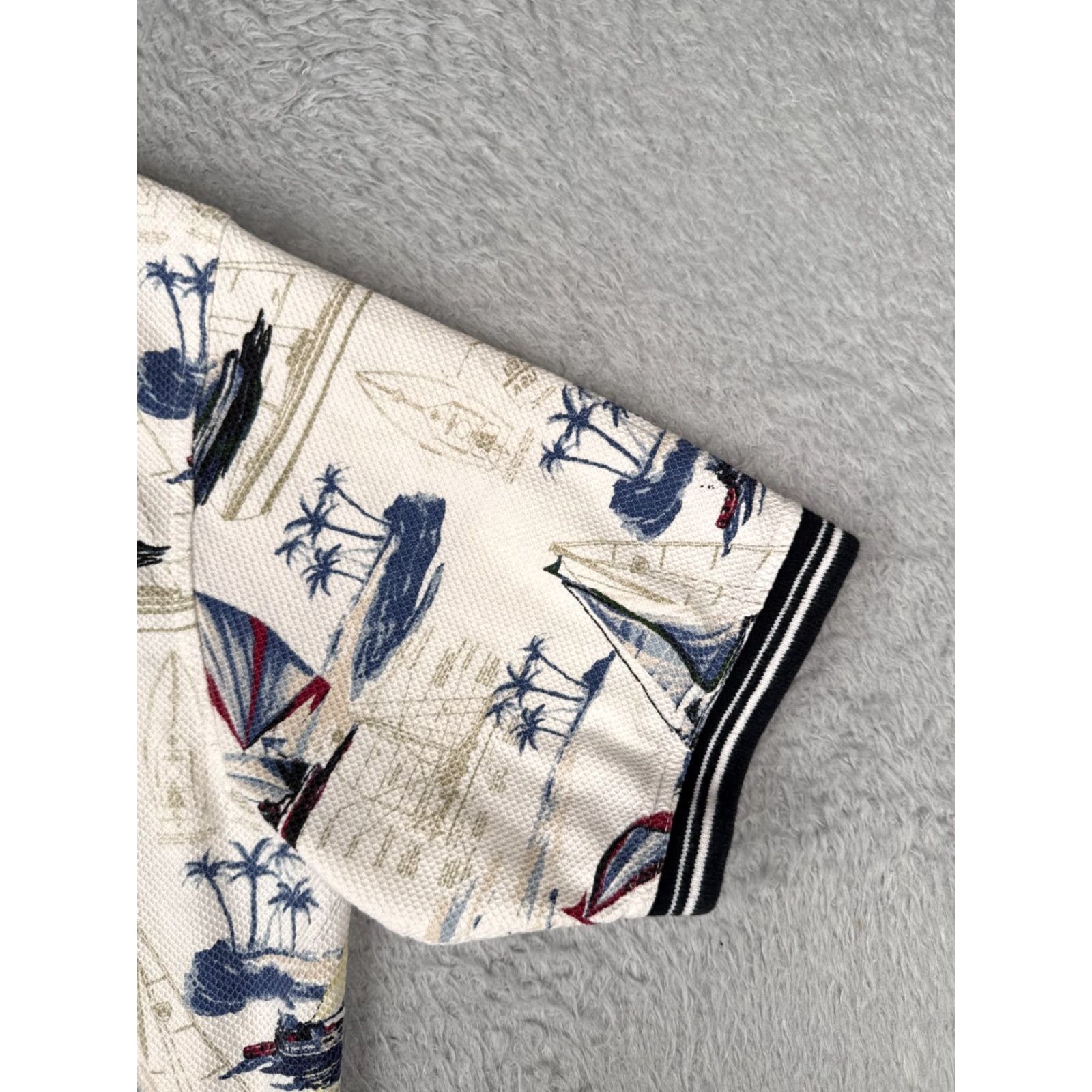 Vintage American Summer Polo Shirt Men XL White Cotton Sailboat Palm AOP Modern Sports Polo Shirt Mens XL White Cotton 100% Polo Shirt Size US XL / EU 56 / 4 - 2 Thumbnail