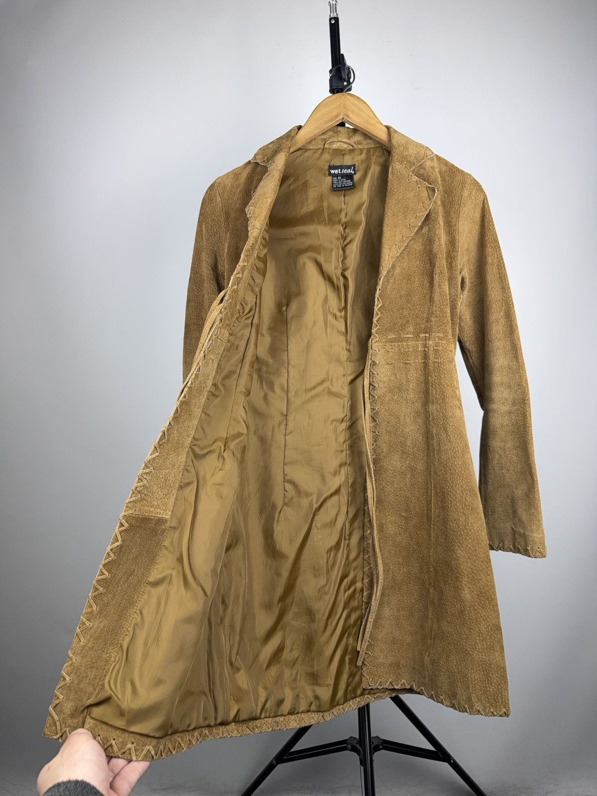 Genuine Leather Western Y2K Suede Leather Boho Coat Tan Whipstitch Jacket Size XS / US 0-2 / IT 36-38 - 3 Thumbnail