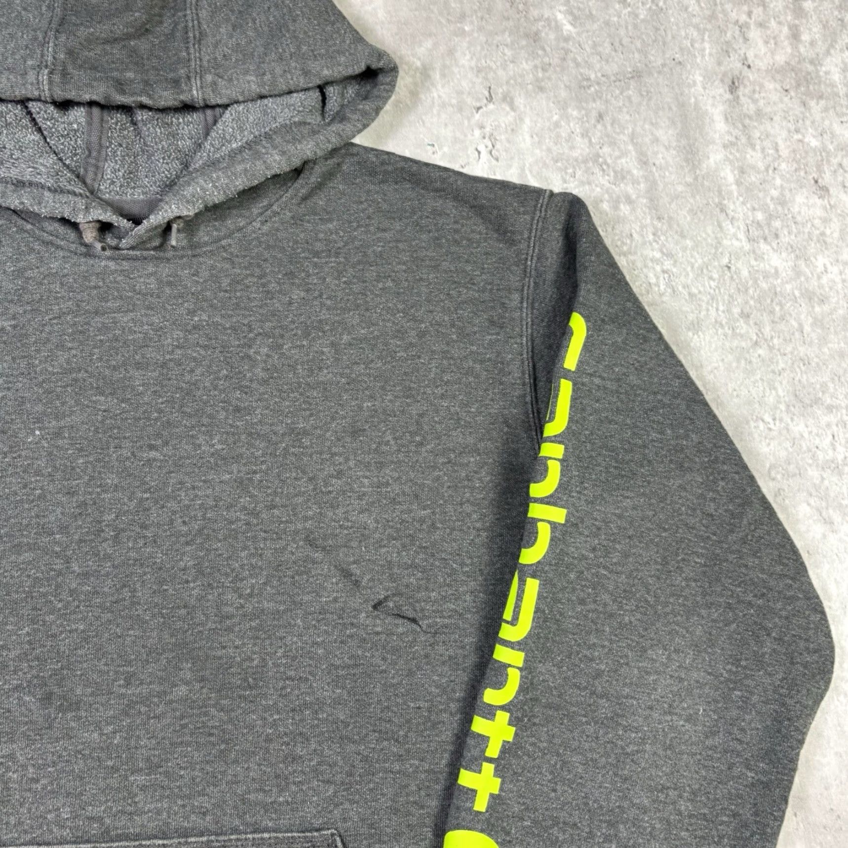 Carhartt Carhartt Mens Hoodie Small Dark Gray Spellout Sleeve Loose Fit Pullover Workwear Size US S / EU 44-46 / 1 - 6 Thumbnail