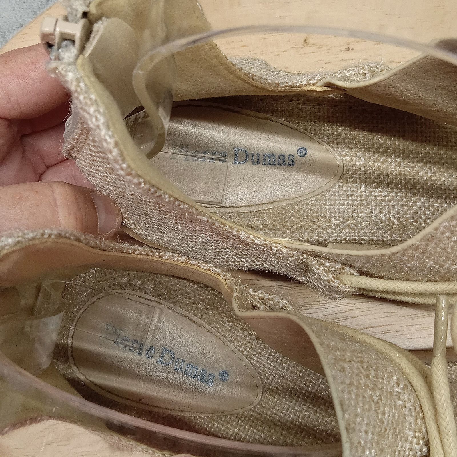 & Other Stories Pierre Dumas Sandals 8 Beige Burlap Thong Gladiator Zip Size US 8 / IT 38 - 5 Thumbnail