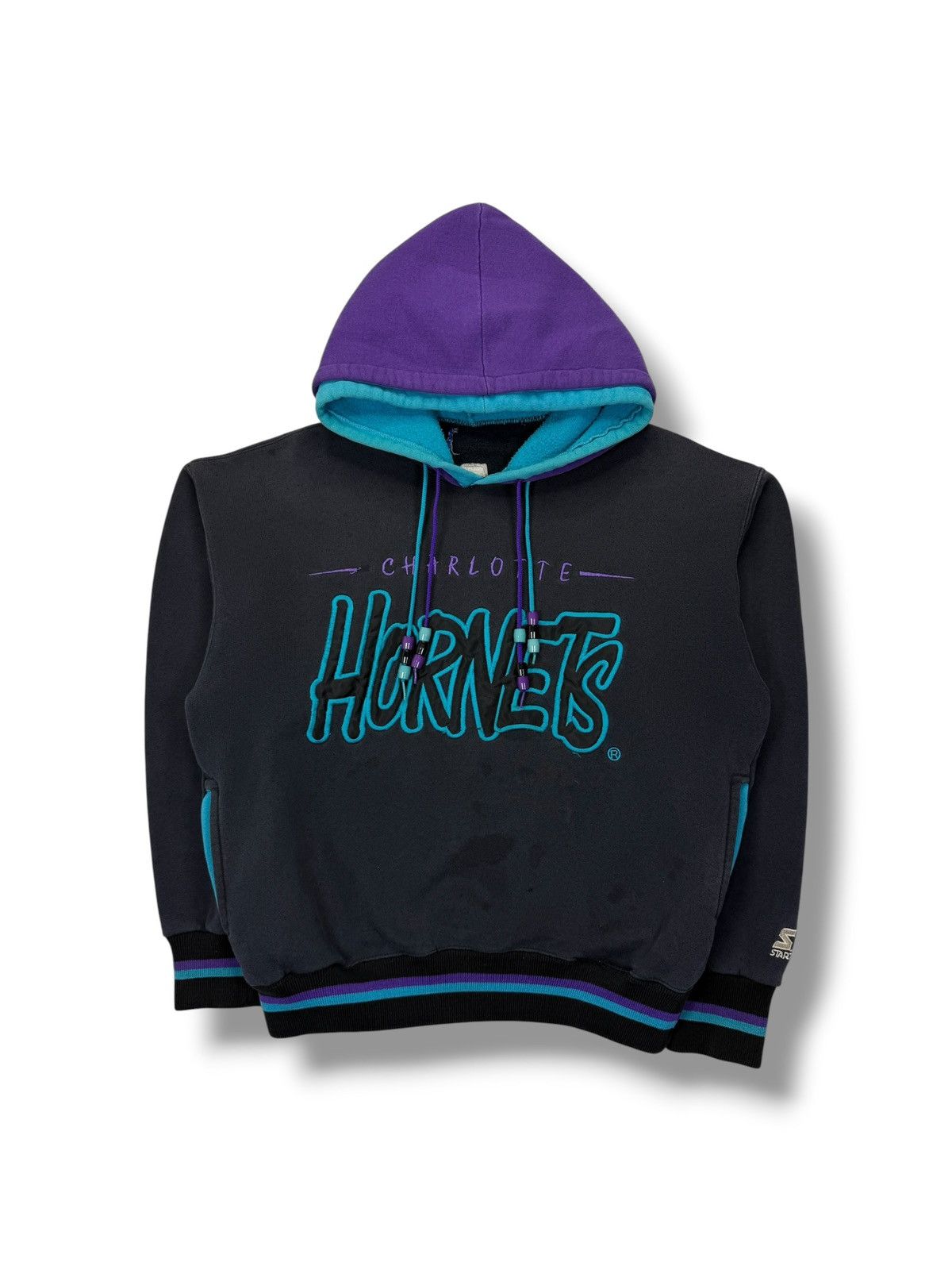 Starter Vintage 90’s Charlotte Hornets Starter Double Hood Sweater Size US S / EU 44-46 / 1 - 1 Thumbnail