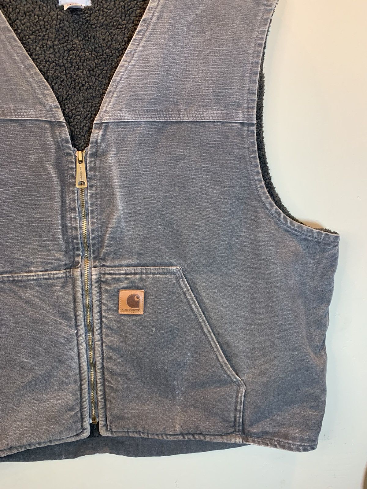 Carhartt × Designer *RARE* Carhartt Smoky Faded Fleece Lined Denim Work Vest 2XL Size US XXL / EU 58 / 5 - 4 Thumbnail