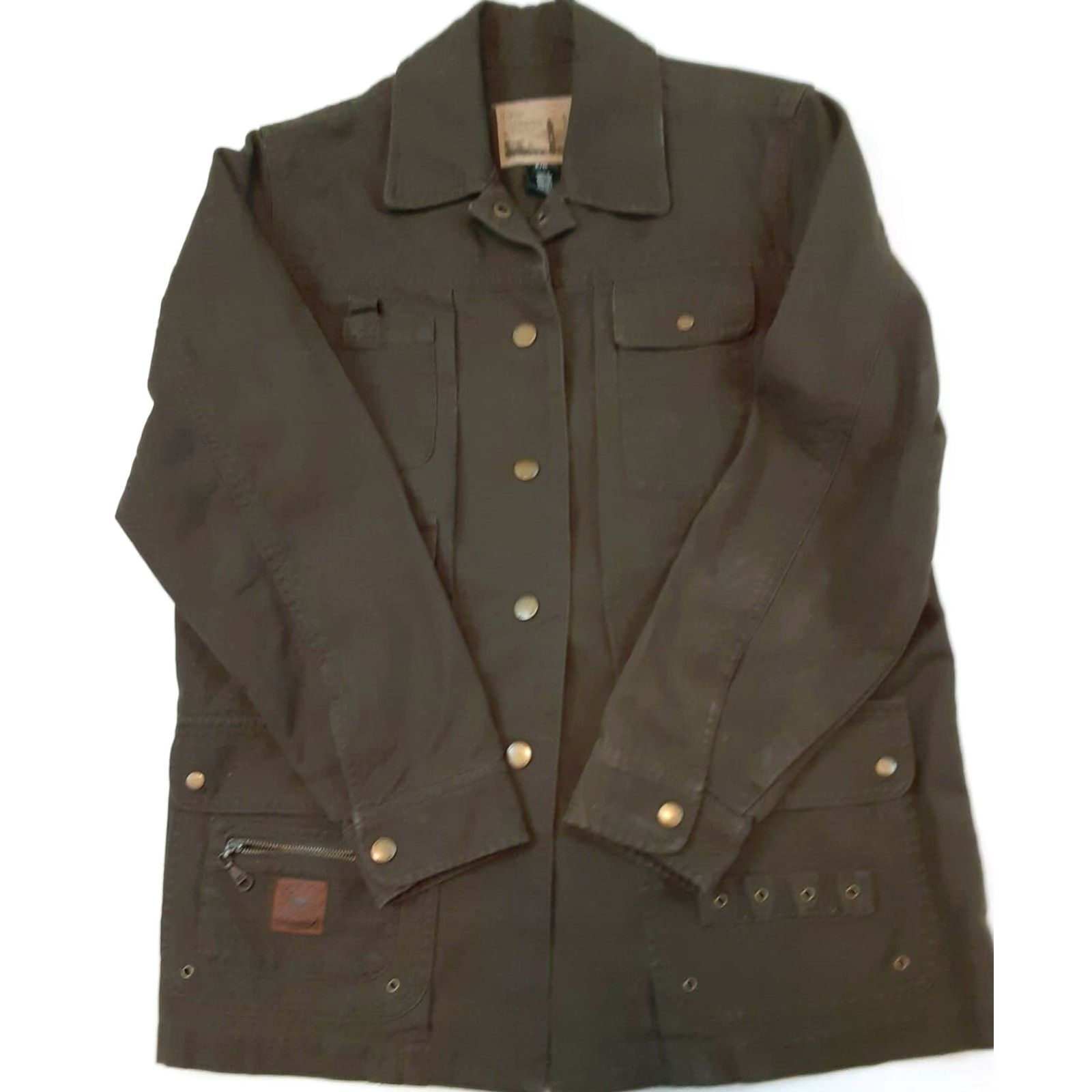 Ralph Lauren VINTAGE Lauren Ralph Lauren Womans Utility Jacket PM size Green Canvas 27in long Long Sleeve Button Zippers Outdoors Fish Pattern Size M / US 6-8 / IT 42-44 - 4 Thumbnail