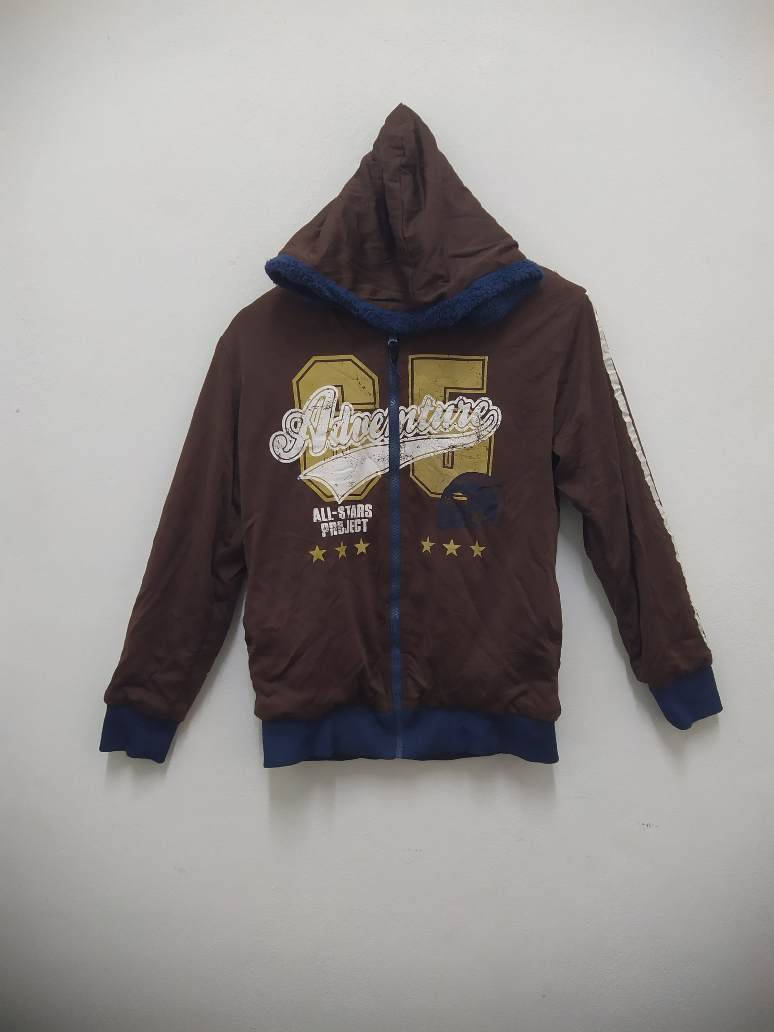 Pre-owned Vintage Para & Mada Zipped Fleece Reversible Hoodie In Brown