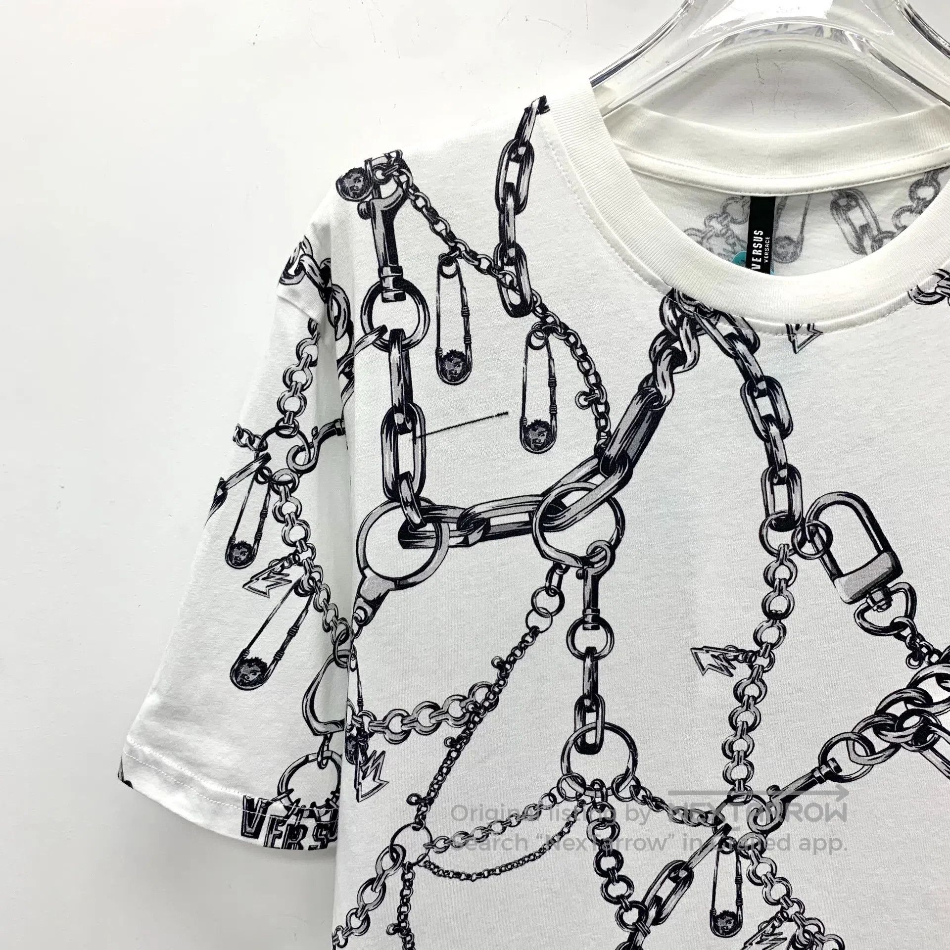 Versace Versace White Chain Printed Cotton Round Neck Short Sleeve Size US M / EU 48-50 / 2 - 3 Thumbnail