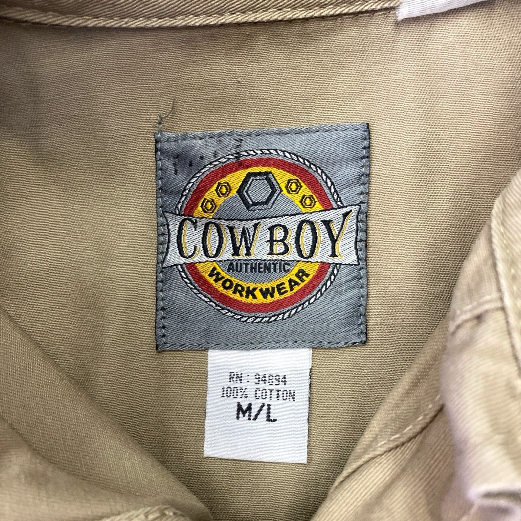Vintage Cowboy Work Wear Shirt Mens M/L Tan Cotton Pearl Snap Western Workwear Snap Front Button-Up Size US M / EU 48-50 / 2 - 2 Thumbnail