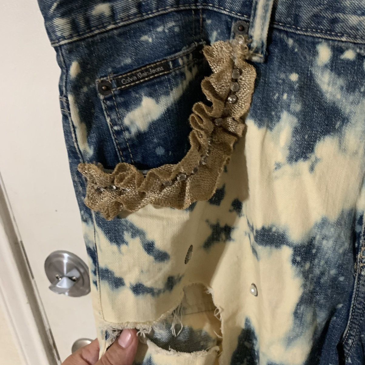 Calvin Klein Bleached Distressed torn relaxed straight leg jeans Size US 36 / EU 52 - 4 Thumbnail