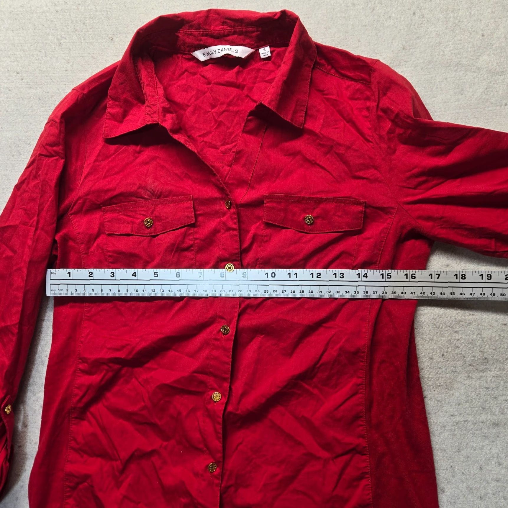 Vintage Emily Daniels Shirt Women S Red Solid Button-Up Collared Henley Long Sleeve Casual Dress Up? Size S / US 4 / IT 40 - 5 Thumbnail