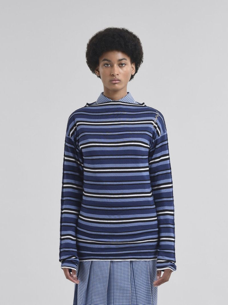 Marni o1w1db10426 Striped Knitted Top in Blue Size S / US 4 / IT 40 - 2 Thumbnail