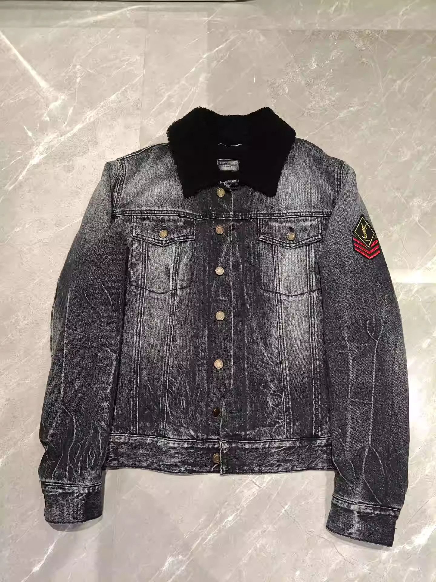Saint Laurent Fur one piece denim jacket