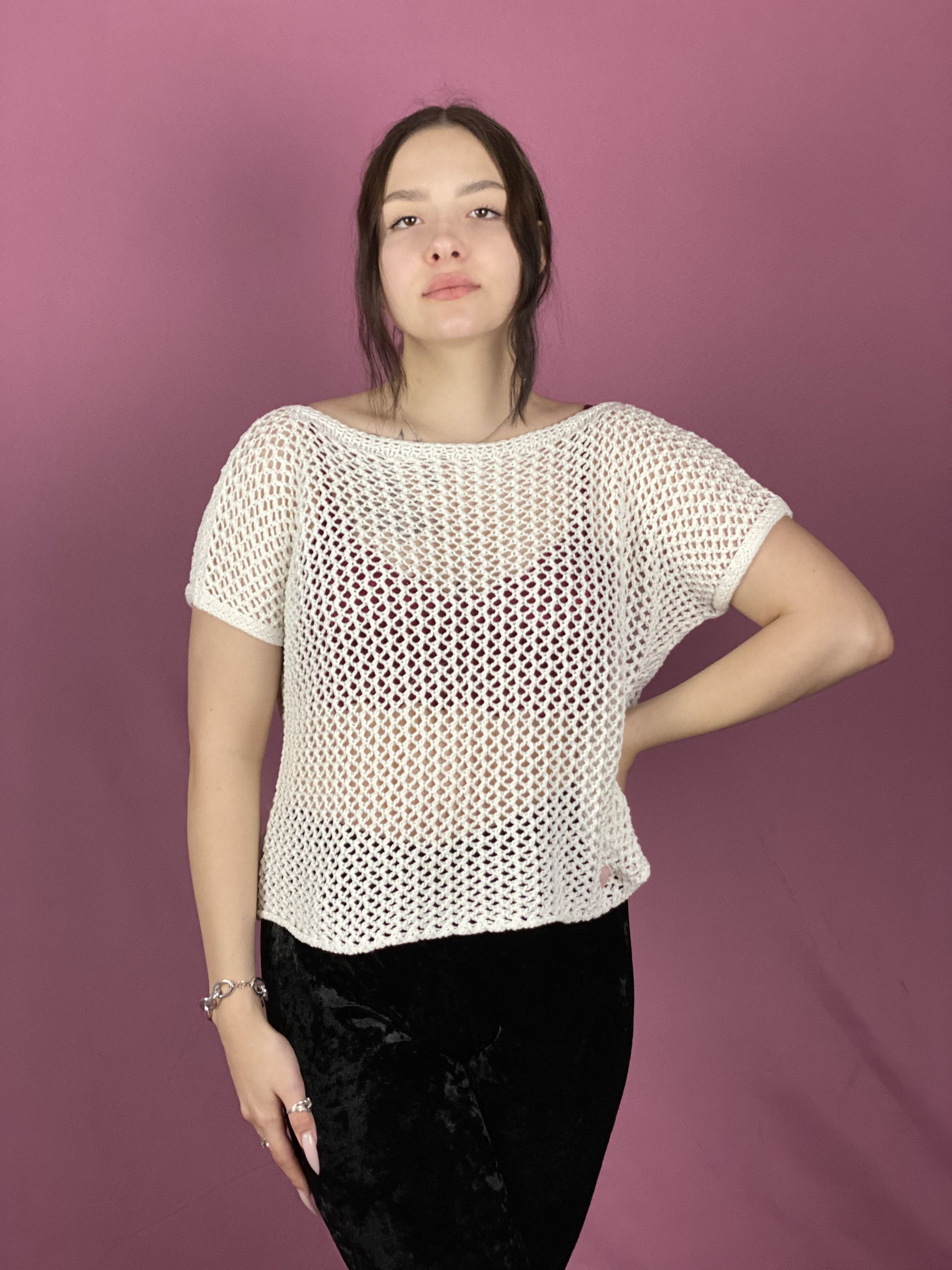 Benetton × Designer Benetton Vintage Women's Mesh T-Shirt - L Size US L / EU 52-54 / 3 - 1 Thumbnail