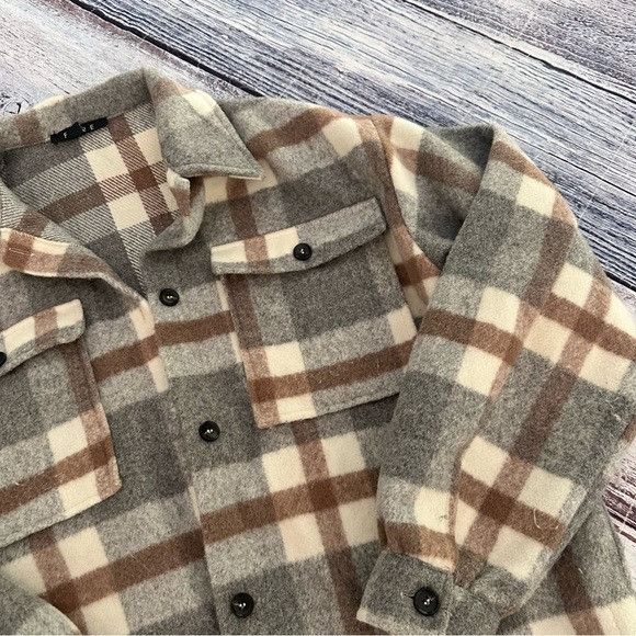 Other FORE Plaid Button-Up Wool Blend Shacket Jacket - Gray and Br Size L / US 10 / IT 46 - 3 Thumbnail