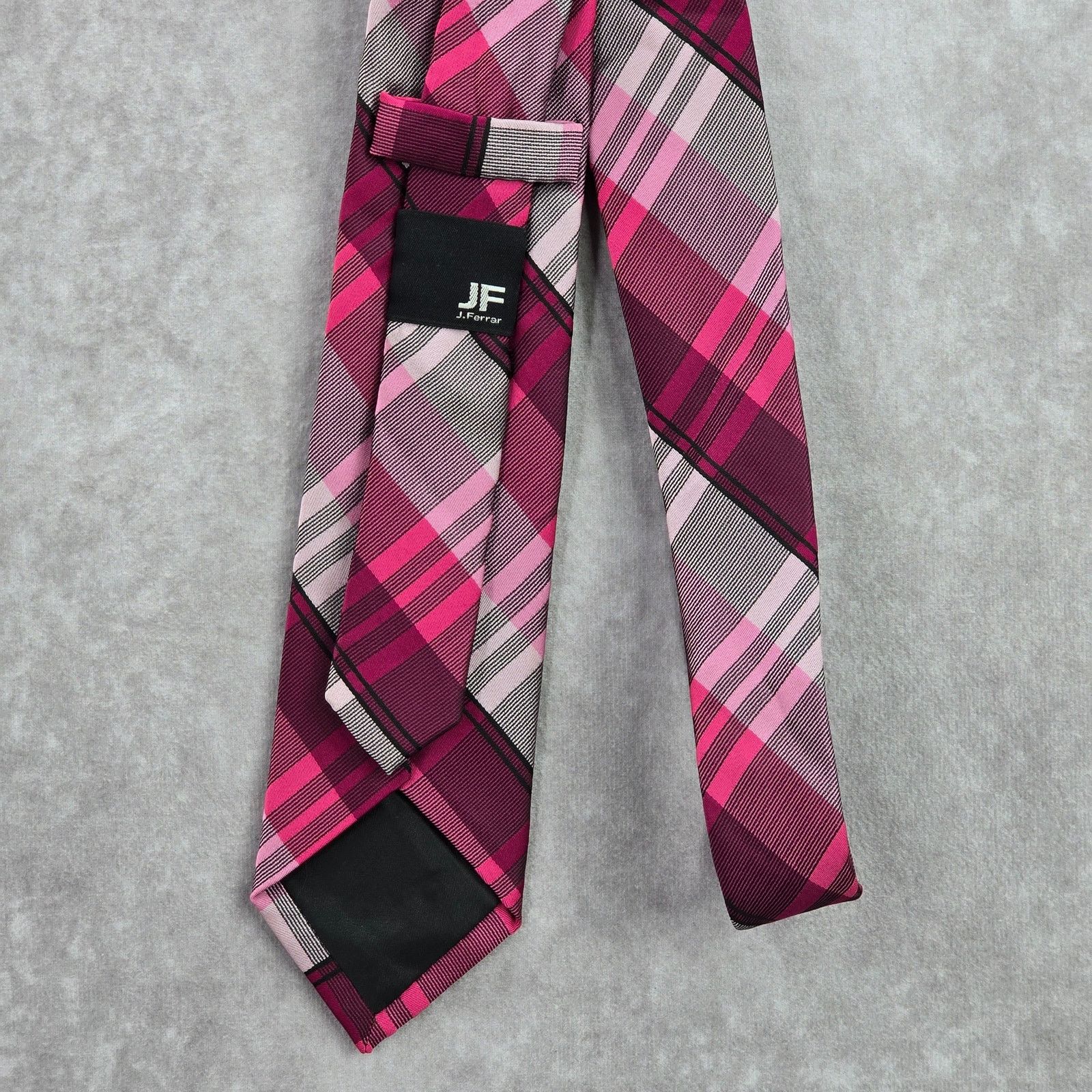 J Ferrar J.Ferrar Pink Plaid Stripe Tartan 100% Polyester Neck Tie Size 30 - 3 Thumbnail