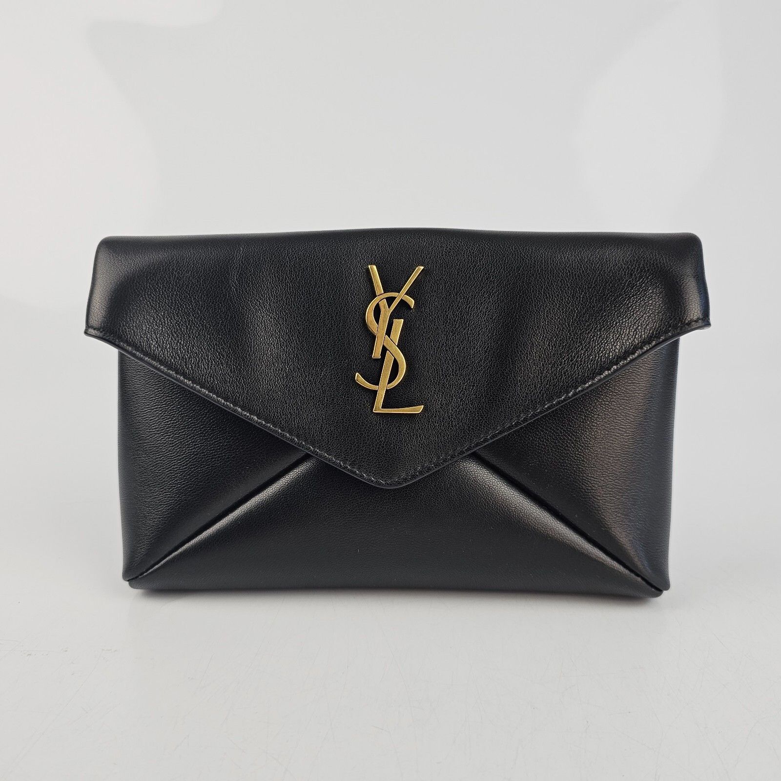 Saint Laurent Paris SAINT LAURENT Cassandre Small Black Leather Envelope Pouch B Size ONE SIZE - 1 Thumbnail