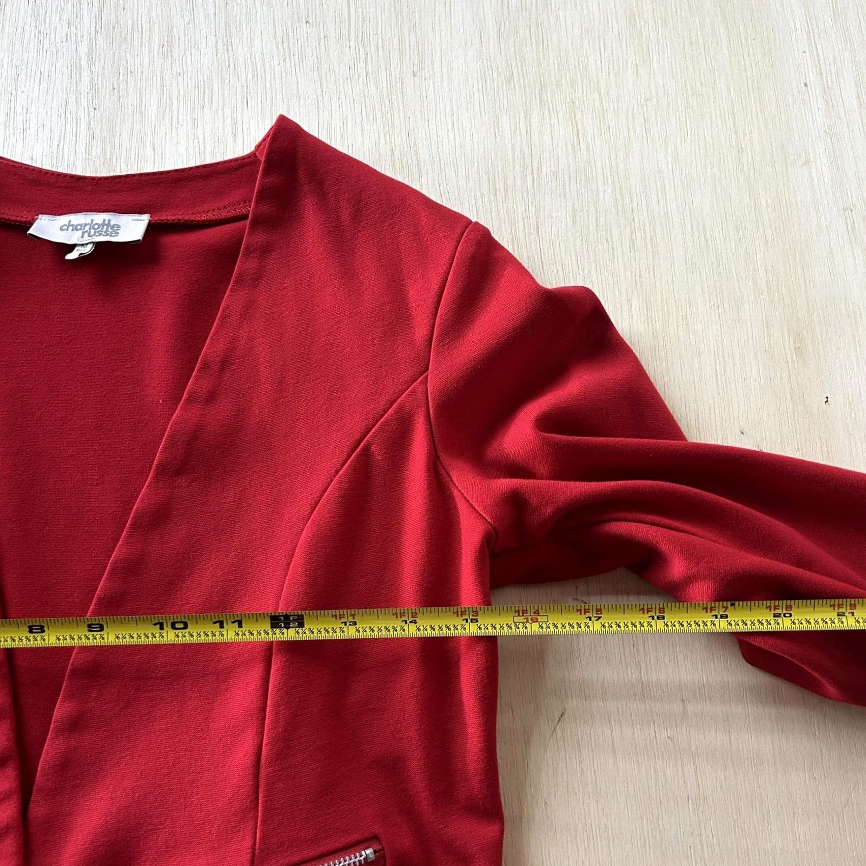 Vintage Y2K Charlotte Russe Blazer Jacket Womens Small Red Collarless Open Zip Knit Jacket Womens Small Red Size S / US 4 / IT 40 - 6 Thumbnail