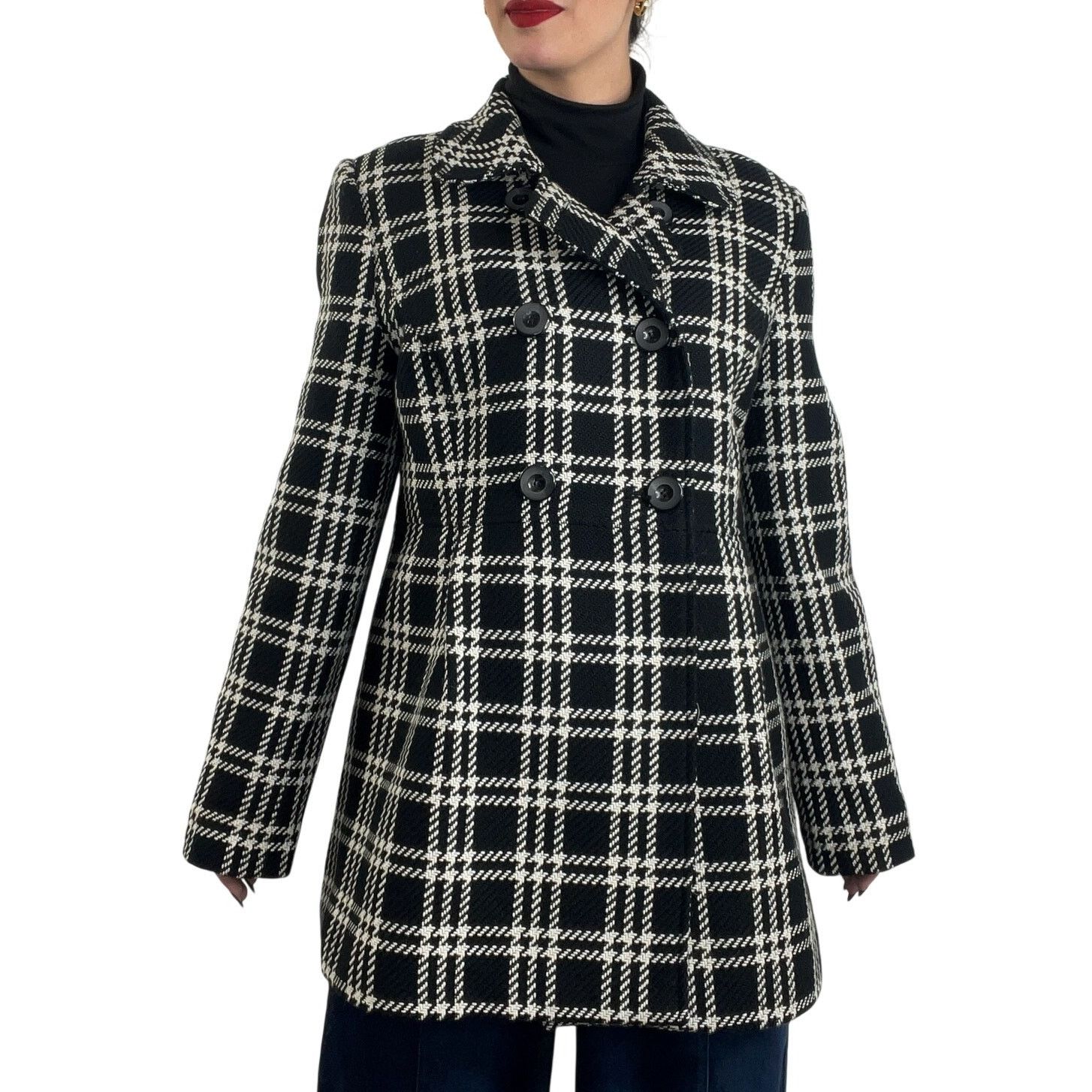 Other Style & Co. Black & White Plaid Long Wool Peacoat Large Size L / US 10 / IT 46 - 1 Thumbnail