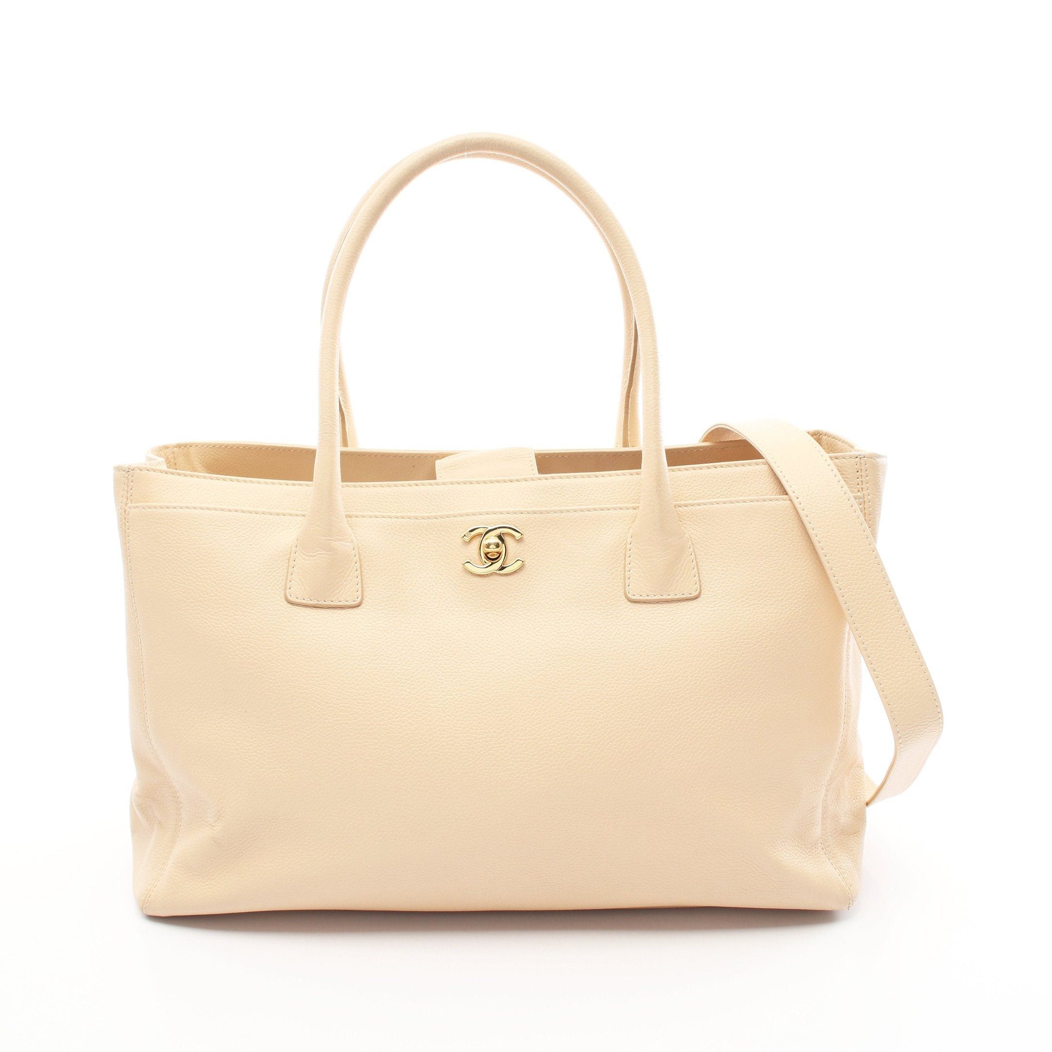 Chanel Chanel Executive Tote Handbag Bag Leather Beige Gold Hardware Size ONE SIZE - 1 Thumbnail