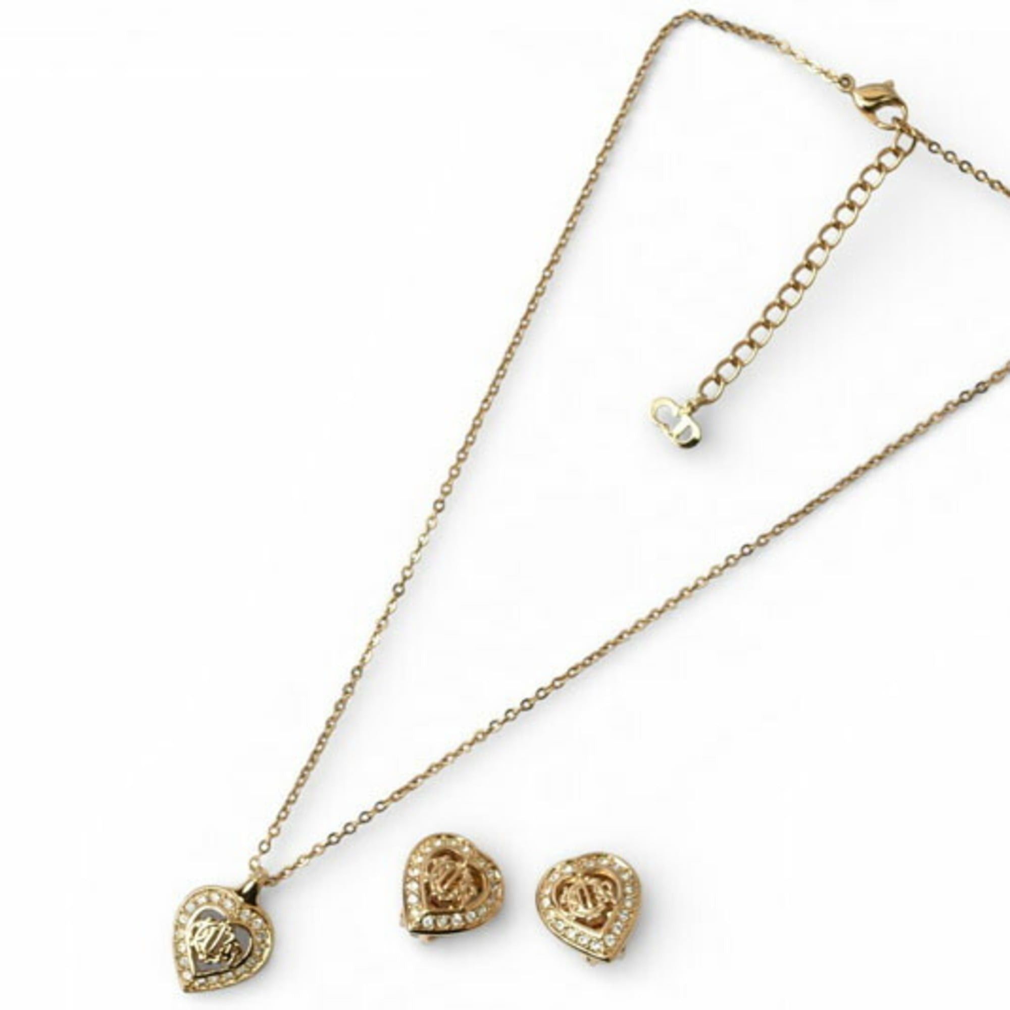 Dior Christian Dior necklace and earring set, pendant with rhinestones, gold Size ONE SIZE - 1 Thumbnail