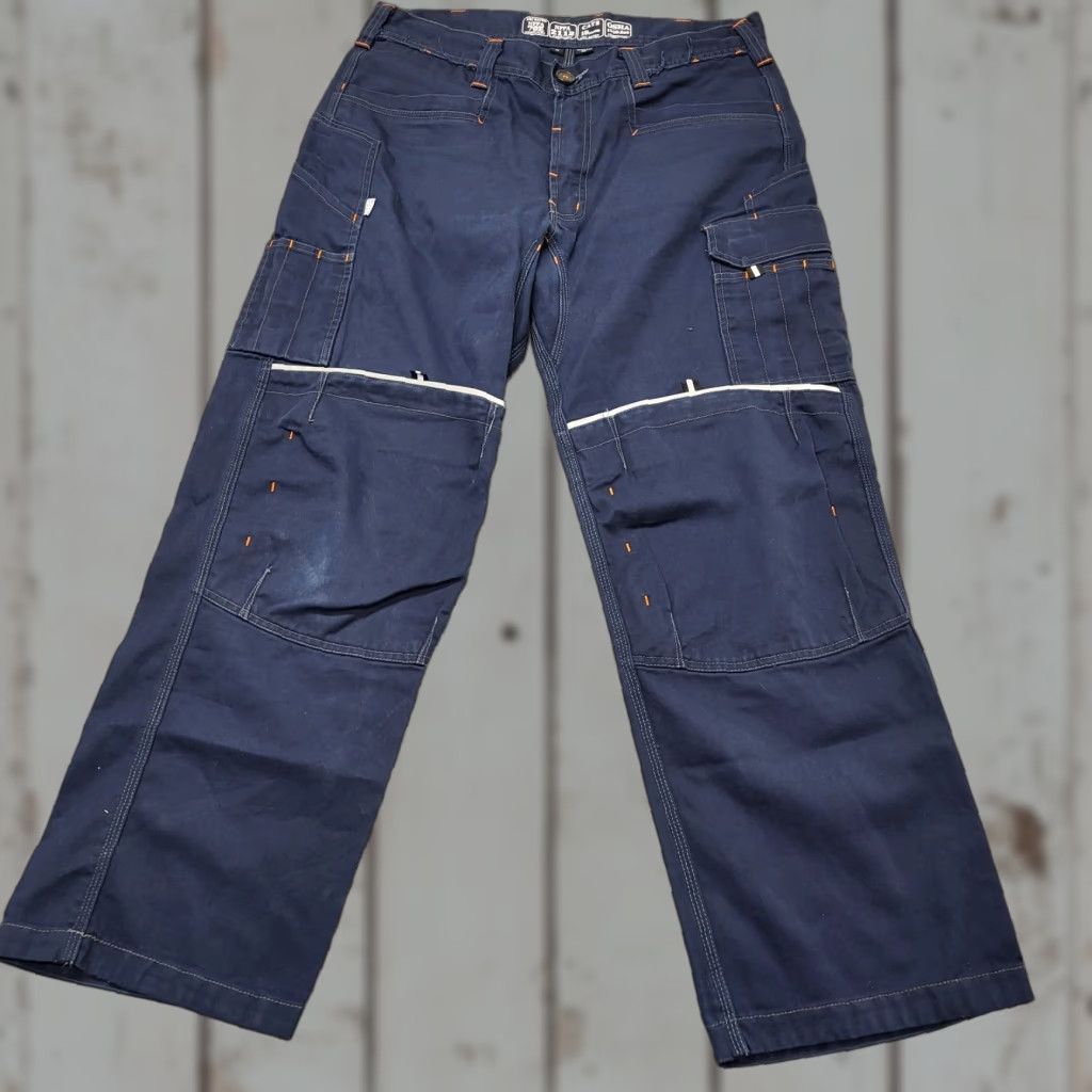Vintage Kontra FR Pants Men's 36x32 Navy Blue Canvas Cargo Pocket Utility Jeans Workwear Straight Leg Pants Mens Regular Size 36 Navy blue Kontra FR Size US 36 / EU 52 - 1 Thumbnail