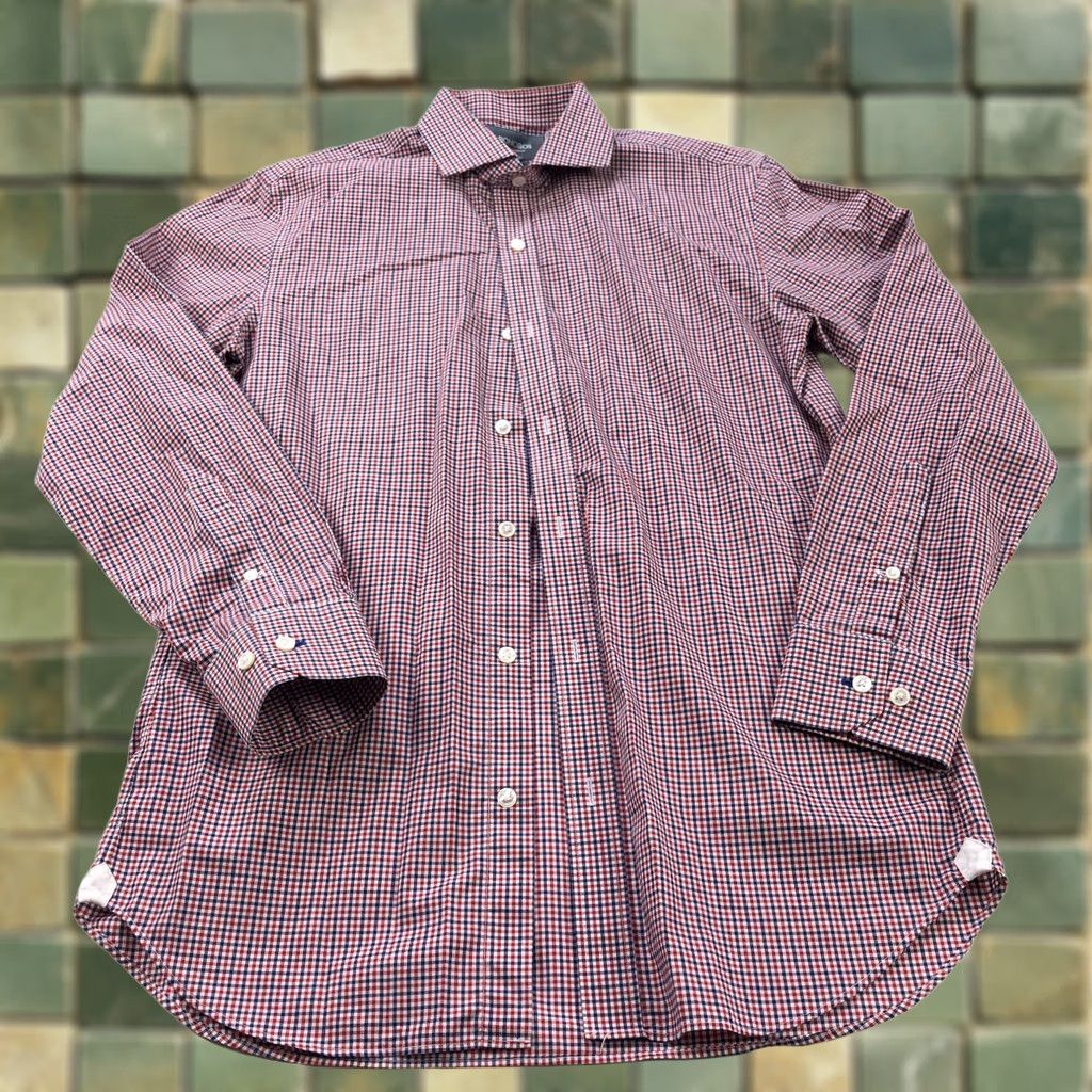 Bonobos Bonobos Slim Fit Dress Shirt Gingham Red Blue 15.5/34 Button LS Shirt Mens Size 42R - 1 Thumbnail