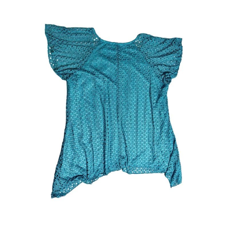 Other ROZ & ALI Turquoise Crochet Lace Asymmetrical Tunic Size 3X Size 3XL / US 20-22 - 2 Thumbnail