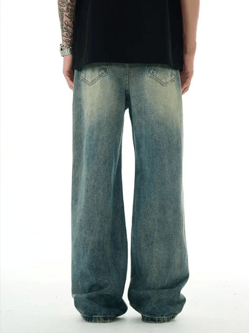 Japanese Brand × Jean Men's blue straight loose washed distressed belt jeans Size US 32 / EU 48 - 4 Thumbnail