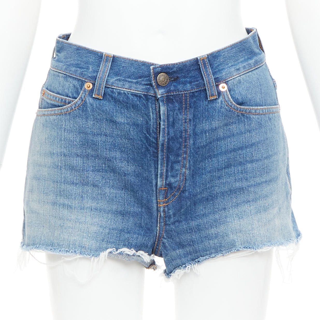 Gucci GUCCI Disney Donald Duck blue denim yellow patch cut off shorts 23" Size 27" / US 4 / IT 40 - 1 Thumbnail