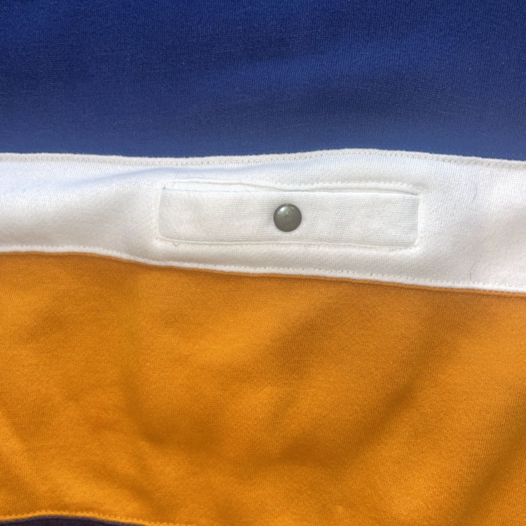 Noah VINTAGE Mister Noah Sweatshirt Women 20W Pullover Mock Neck Striped Nautical Athletic Classic Navy Blue Yellow White Pocket Snaps Fleece Lightweight Size 3XL / US 20-22 - 4 Thumbnail