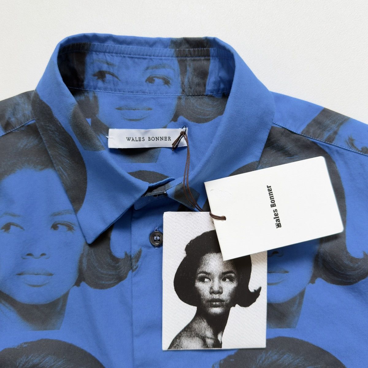 Wales Bonner A/W 25 ‘Selah’ Blue+Black Face Print Shirt Size US L / EU 52-54 / 3 - 5 Thumbnail