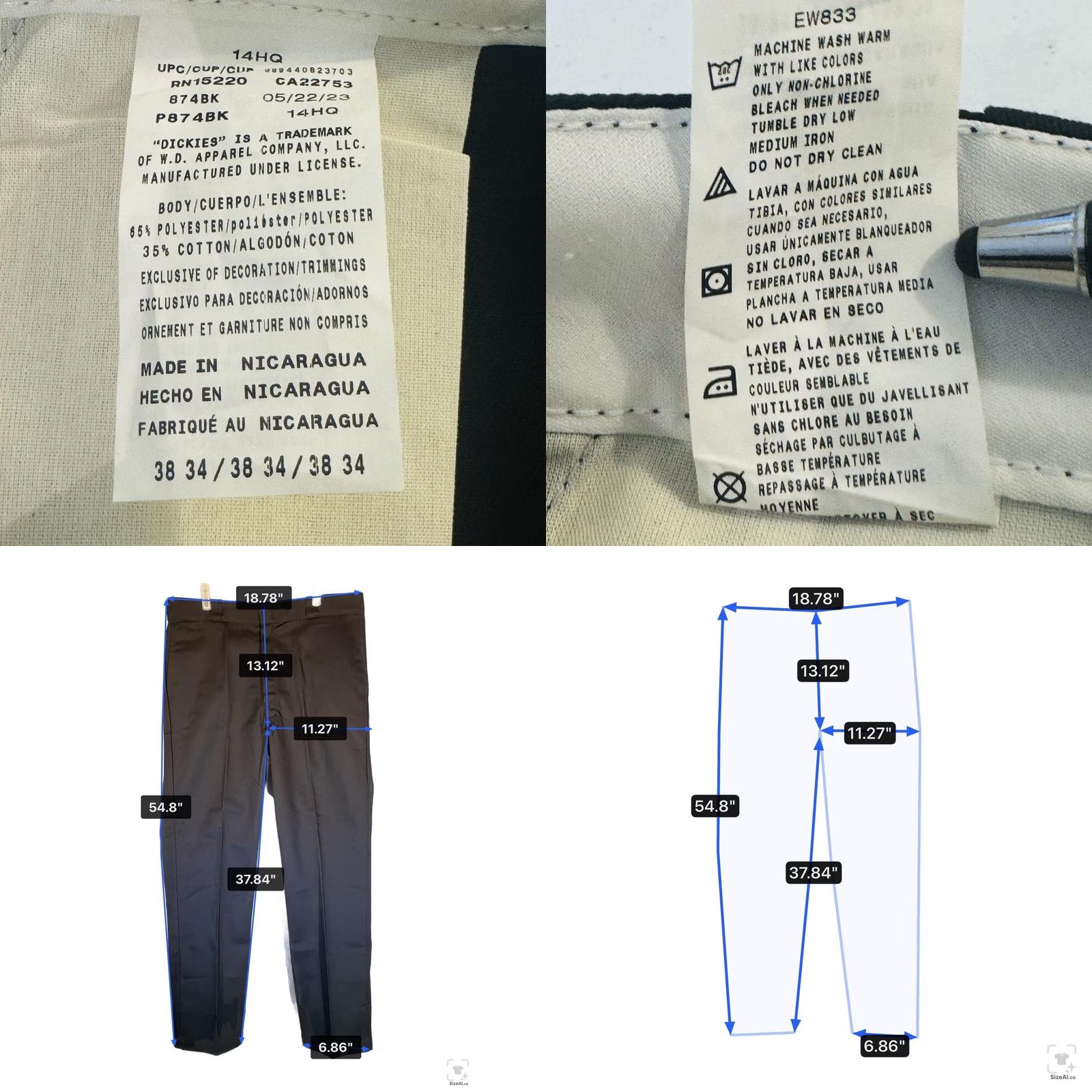 Dickies Dickies Pants Boys L 38x34 Black Chino Twill Polyester Cotton Nicaragua Size US 33 - 8 Thumbnail
