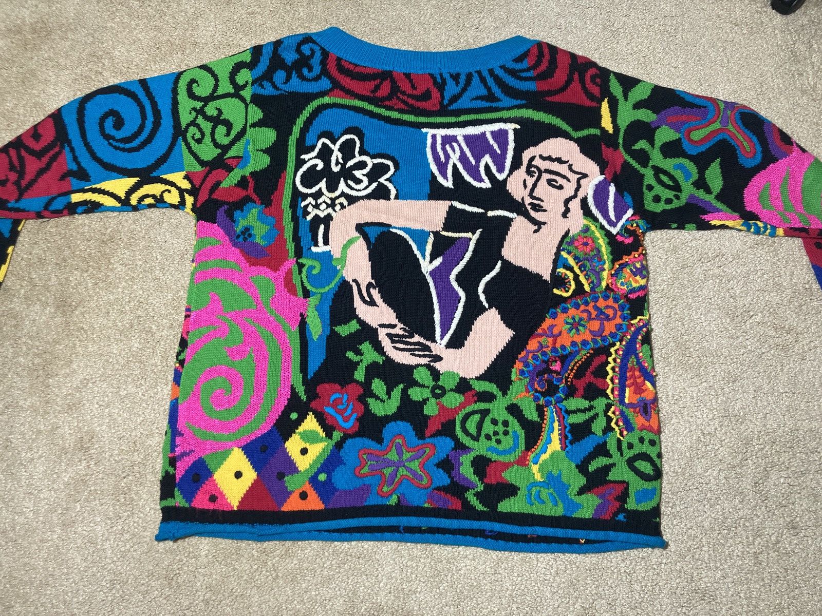 Japanese Brand SS92 Yoshiyuki Konishi Woman Painting Hand Knit Sweater 1992 Size US M / EU 48-50 / 2 - 5 Thumbnail