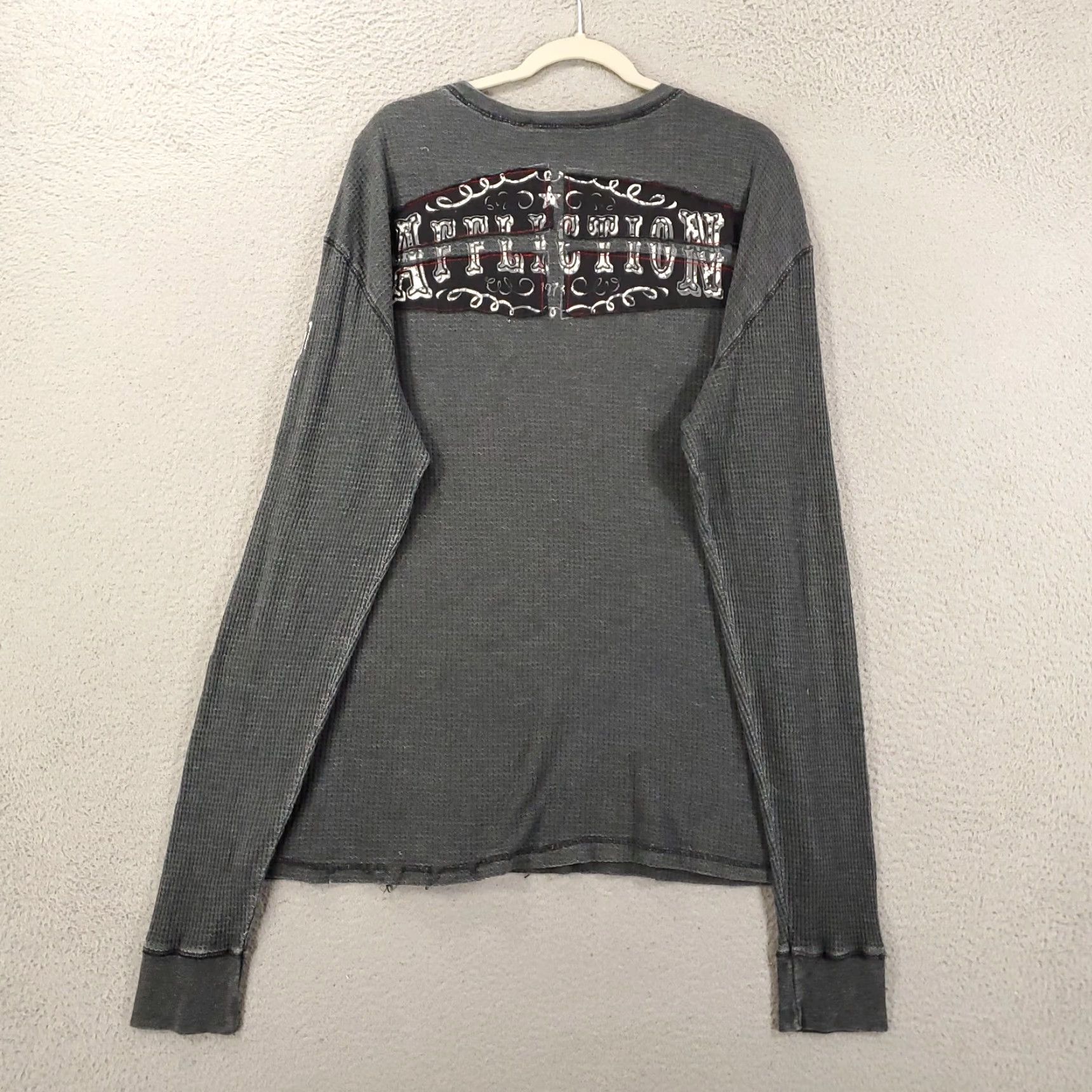Affliction Affliction Shirt Mens 2XL Gray Waffle Knit Distressed Eagle Live Fast XXL Size US XXL / EU 58 / 5 - 8 Thumbnail