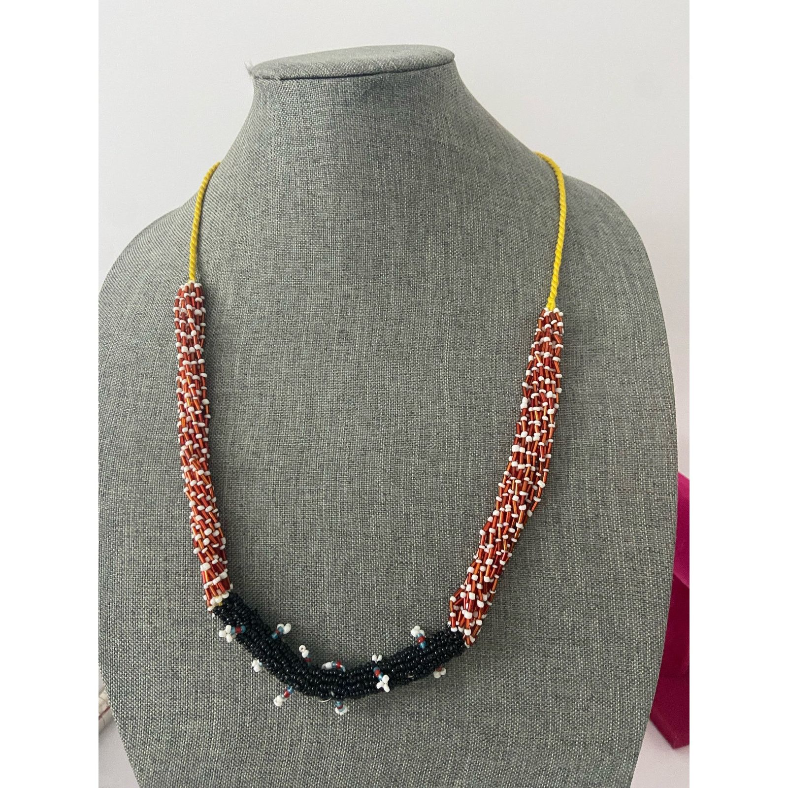 Handmade red black and white bead necklace Size ONE SIZE - 1 Thumbnail