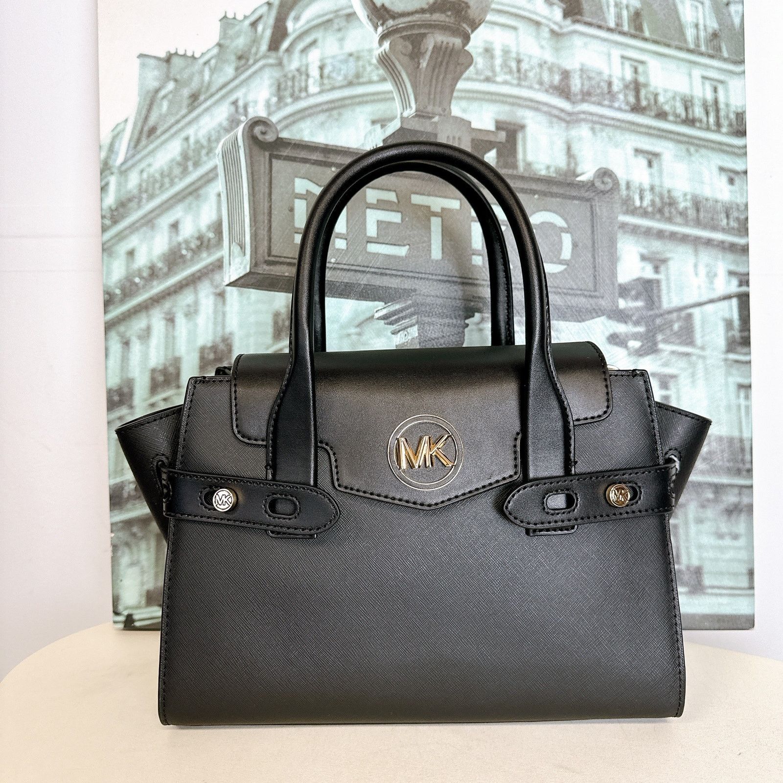 Michael Kors MICHAEL KORS 35S2GNMS8L Carmen MD Leather Belted Satchel Blk Size ONE SIZE - 2 Thumbnail