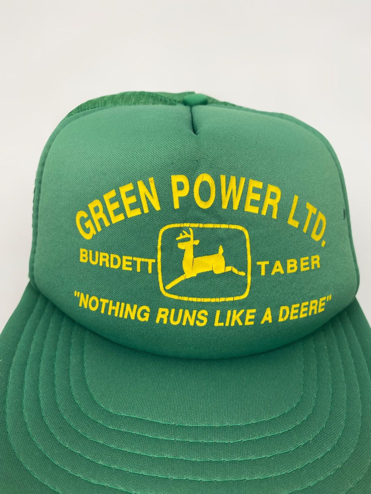 John Deere 1990’s Vintage John Deere Logo Quote Foam Mesh Trucker Hat Size ONE SIZE - 5 Thumbnail