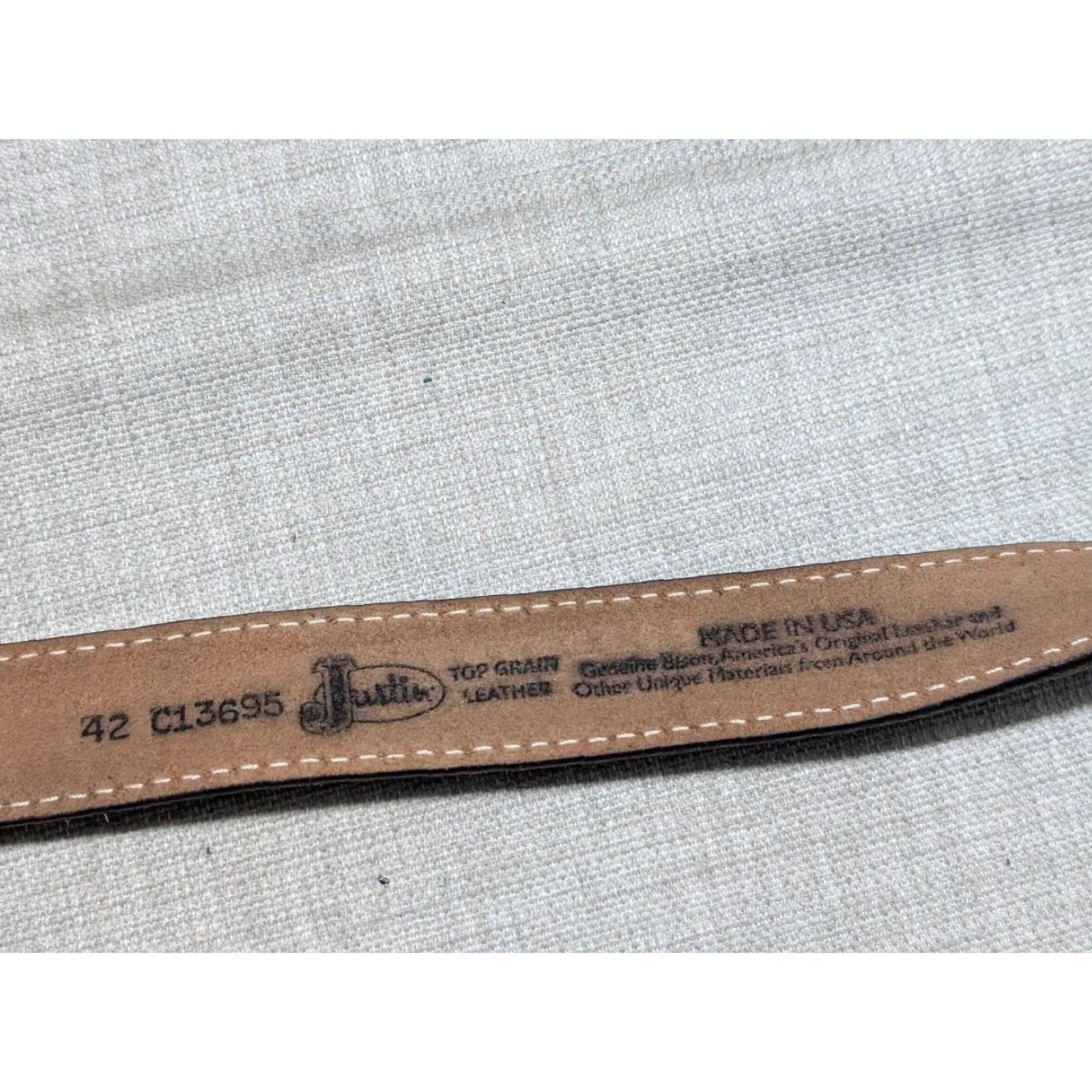 Vintage VINTAGE Justin belt Western Belt Buckle Leather 1-1/2" Brown 42 Men USA Made Bison Buffalo Buffalo Leather Brown Western 90s Mens Size 42 - 6 Thumbnail