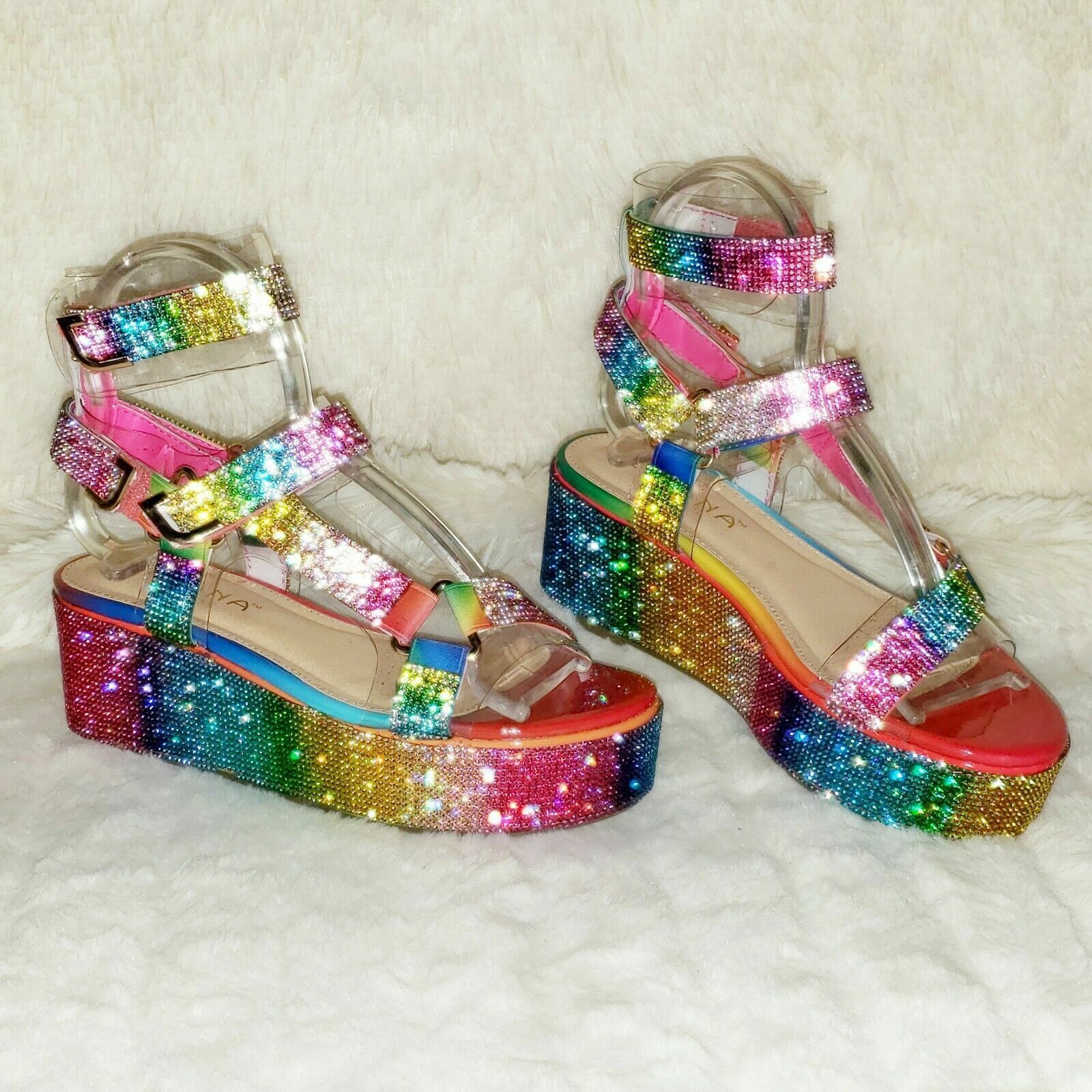 Other 2" Flatform Harness Strap Super Sparkle Rainbow Rhinestone S Size US 7 / IT 37 - 5 Thumbnail