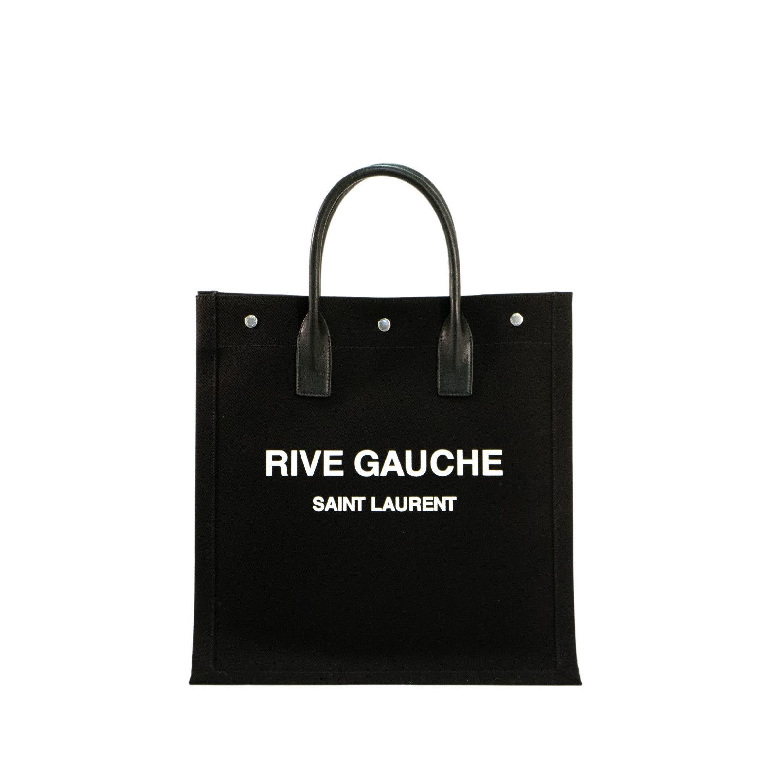 SAINT LAURENT Rive Gauche Black/White North South Canvas Tot