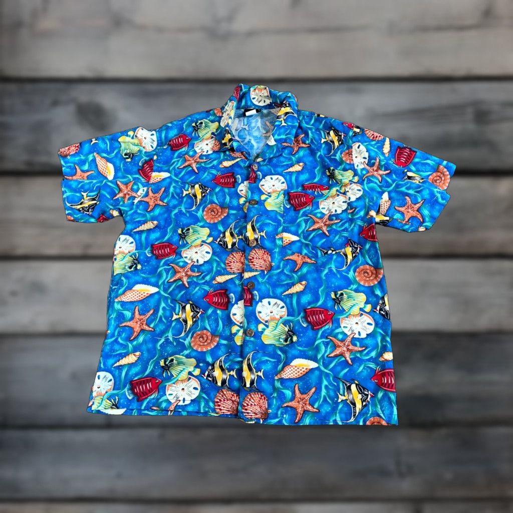 Vintage VINTAGE Toucan Dance Shirt Geometric Underwater Fish Pattern Camp Collar Men’s Small Blue Size US S / EU 44-46 / 1 - 1 Thumbnail