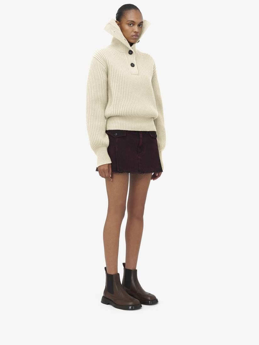 Alexander McQueen o1srvl11e0226 Buttoned Neck Jumper In Ivory Size XL / US 12-14 / IT 48-50 - 4 Thumbnail