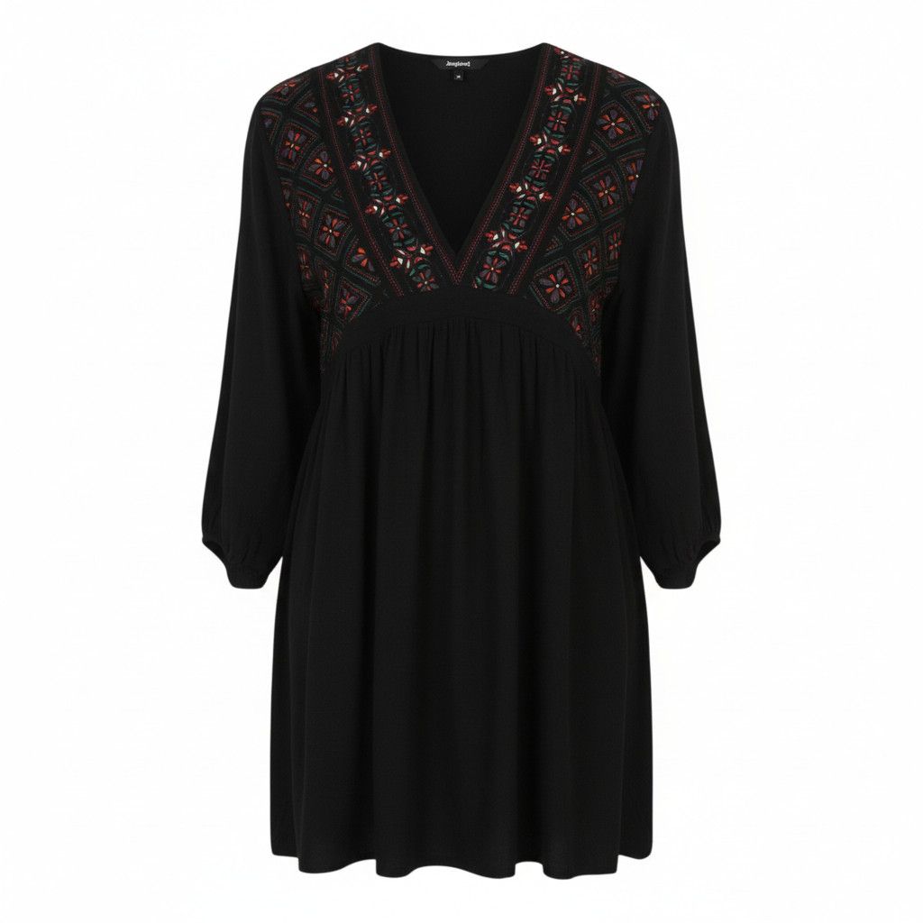 Desigual VEST MARIAN S Black Patterned Oversized Dress 89020 Size S / US 4 / IT 40 - 1 Thumbnail