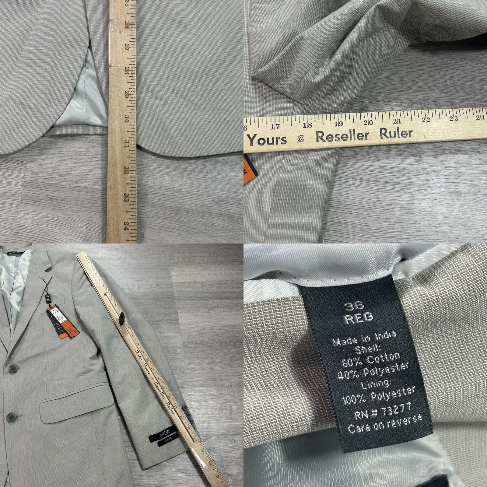 Apt. 9 Apt 9 Sport Coat Beige Mini Texture Check Slim Fit 36 Regular Single-Breasted Notch Lapel Men’s Jacket Coat Size US XXS / EU 40 - 8 Thumbnail
