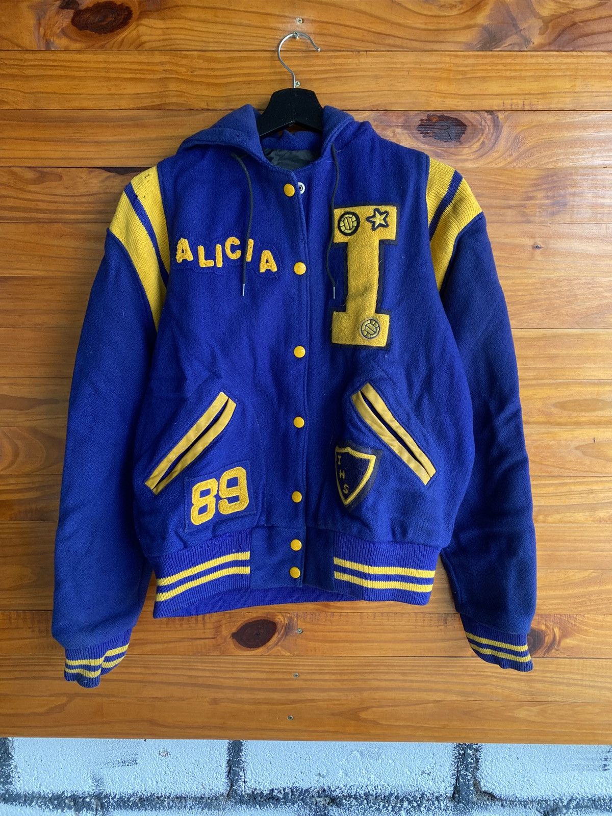 Vintage Vintage Nelson’s Varsity Jacket “Alicia” Blue Yellow Wool Size US S / EU 44-46 / 1 - 3 Thumbnail