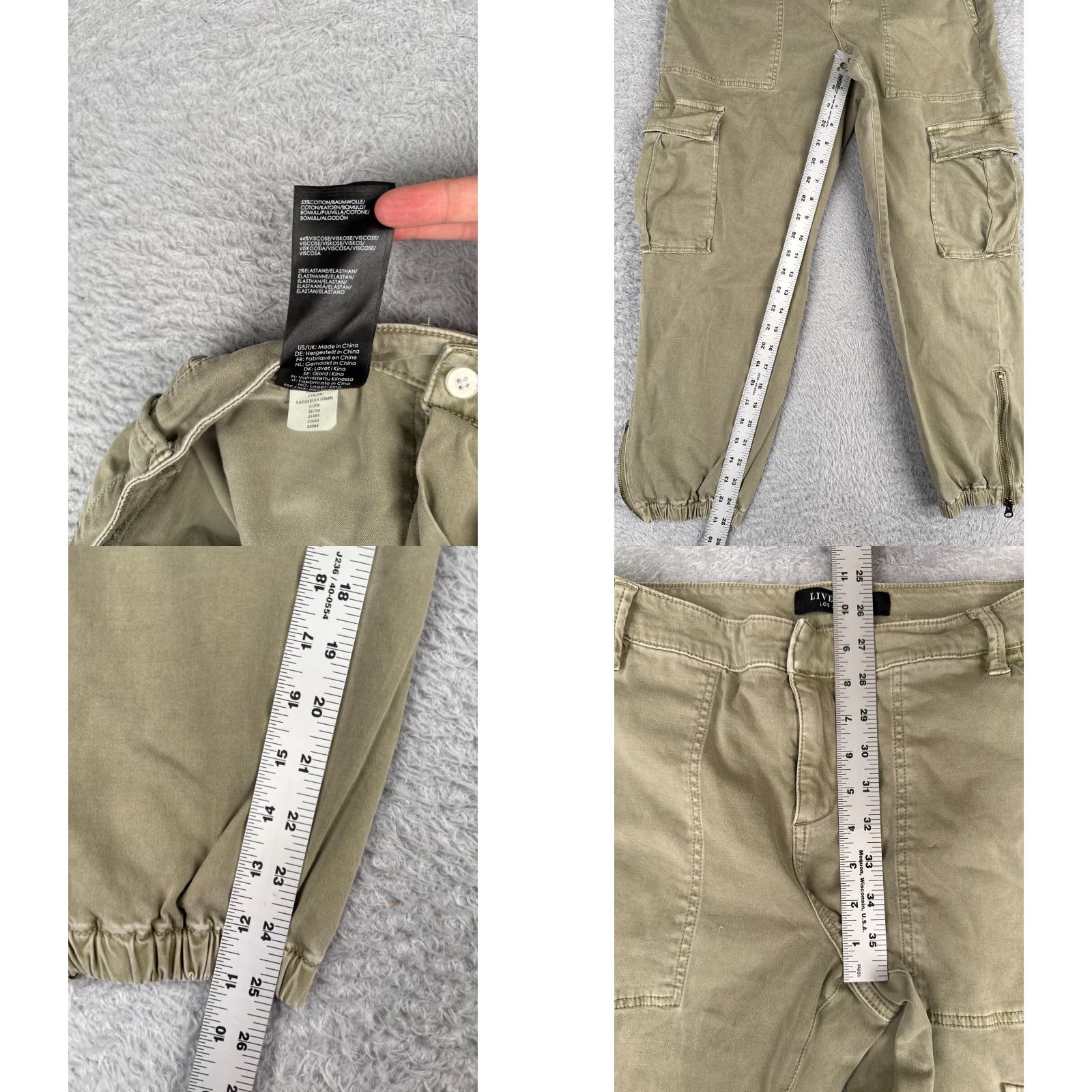 Vintage Liverpool Jeans Women's Cargo Pants Size 10 Green Tapered Low Rise Cotton 30x25 Size 32" / US 10 / IT 46 - 8 Thumbnail
