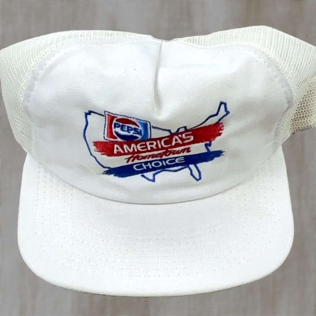 Vintage VINTAGE Pepsi Trucker Hat Cap USA America Choice 80s 90s Cola Snap Back White Mens Size ONE SIZE - 1 Thumbnail