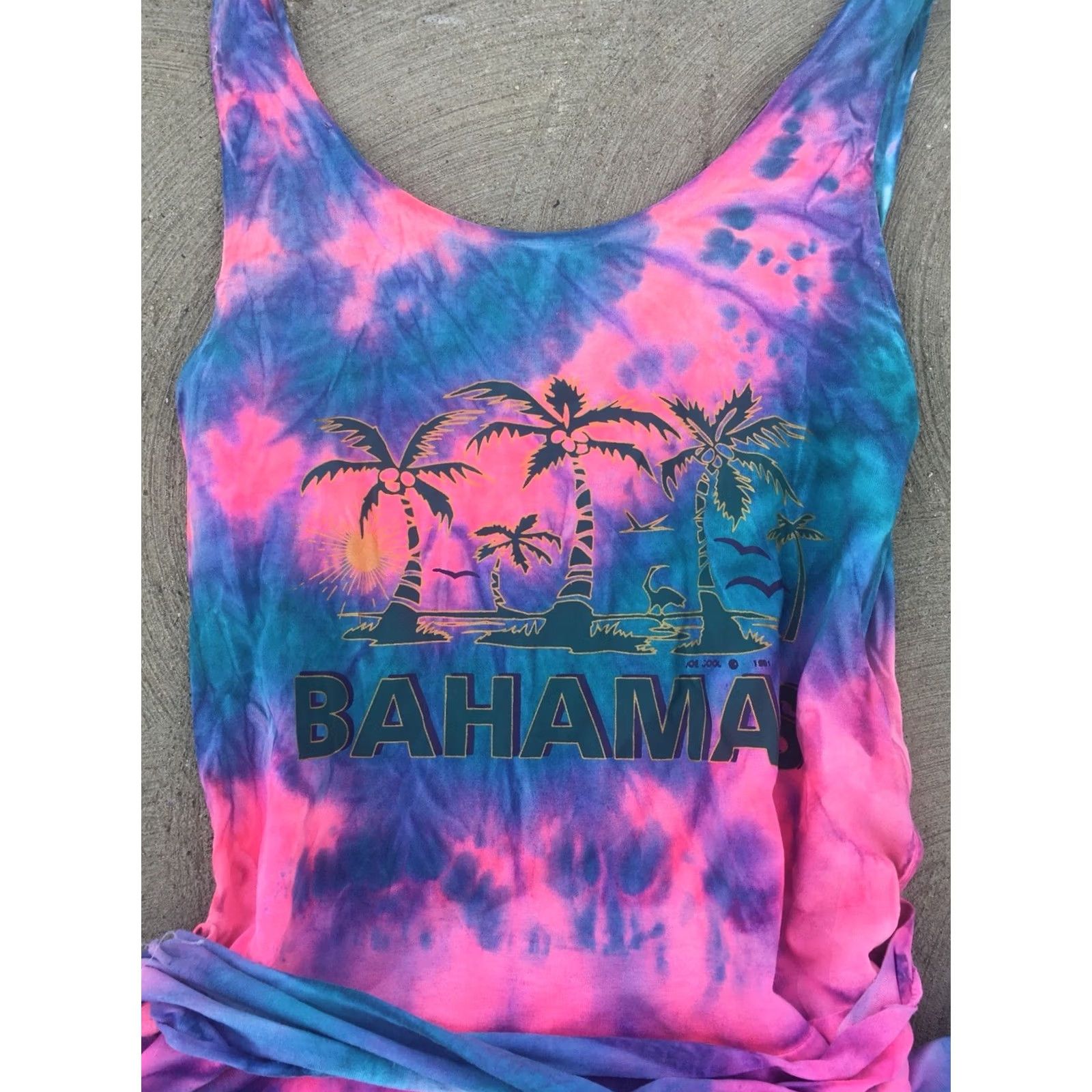 Vintage VINTAGE Bahamas Graphic Tank Dress 90s Neon Tie Dye One Size Star On The Beach Dress Size ONE SIZE - 4 Thumbnail