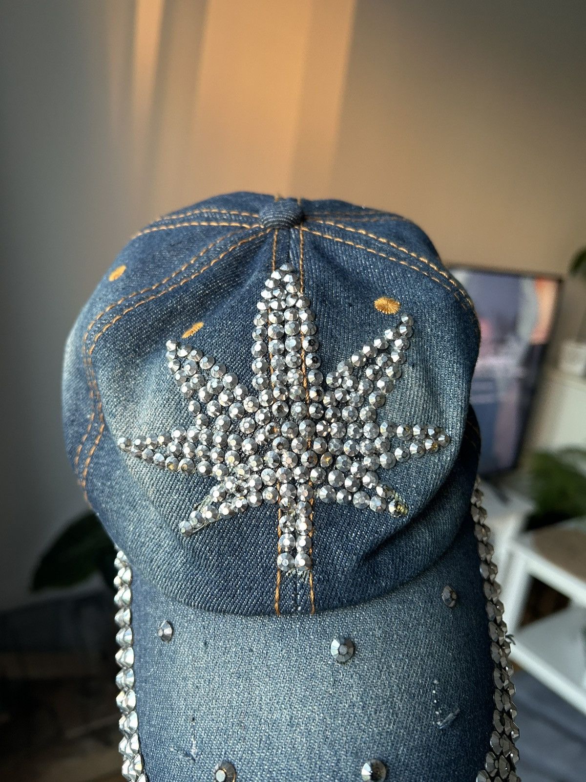 Ed Hardy Cannabis Leaf Gemstone Vintage Distressed Cap Size ONE SIZE - 5 Thumbnail